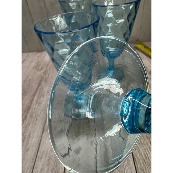 Vtg EAPG Bryce Brothers Style Water Goblet Diamond Quilted Aqua Blue 4" Set 4 - Picture 4 of 10